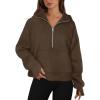 imageXIEEREDUO Womens Sweatshirts Half Zip Cropped Pullover Casual Quarter Zipper Hoodies Fall Outfits ClothesDark Browm