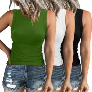 imagePlus Size Tops for Women Fashion High Neck Racerback Workout Solid Color Undershirt Shirts Black White Green 2XL