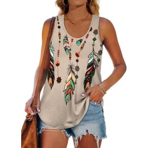 imageWomens Tank Tops Racerback Loose Shirts for Women Summer50feather Necklace