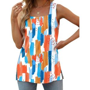 imageXIEERDUO Summer Tank Tops for Women Square Neck Loose Fit Casual Fashion Flowy Sleeveless02colorful