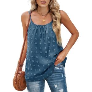 imageXIEERDUO Tank Top for Women Adjustable Spaghetti Strap Camisole Sleeveless Pom Pom Chiffon Blouses08navy Blue