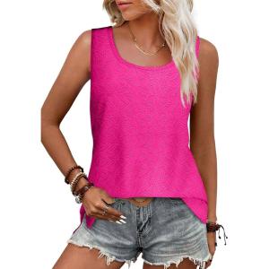 imageXIEERDUO Womens Tank Tops Sleeveless Eyelet Embroidery Summer Tops Dressy Casual Loose FitHot Pink