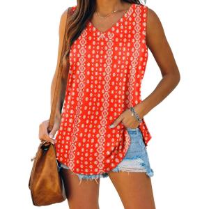 imageXIEERDUO Womens Tank Tops Summer V Neck Loose Fit Casual Flowy Floral Print Sleeveless S