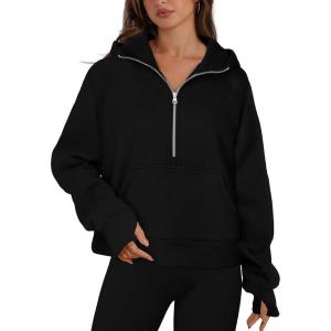 imageXIEEREDUO Womens Sweatshirts Half Zip Cropped Pullover Casual Quarter Zipper Hoodies Fall Outfits ClothesBlack