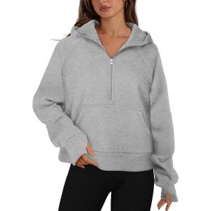 imageXIEEREDUO Womens Sweatshirts Half Zip Cropped Pullover Casual Quarter Zipper Hoodies Fall Outfits ClothesGrey