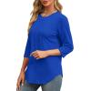 imageXIEERDUO 34 Length Sleeve Womens Tops Round Neck Casual Tunic Tops Basic Pleated Shirts Loose Fit 2025Blue