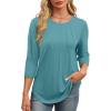 imageXIEERDUO 34 Length Sleeve Womens Tops Round Neck Casual Tunic Tops Basic Pleated Shirts Loose Fit 2025Blue Green