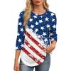 imageXIEERDUO 34 Length Sleeve Womens Tops Round Neck Casual Tunic Tops Basic Pleated Shirts Loose Fit 2025Flagwhite