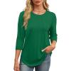 imageXIEERDUO 34 Length Sleeve Womens Tops Round Neck Casual Tunic Tops Basic Pleated Shirts Loose Fit 2025Green