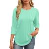 imageXIEERDUO 34 Length Sleeve Womens Tops Round Neck Casual Tunic Tops Basic Pleated Shirts Loose Fit 2025Lake Green