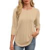 imageXIEERDUO 34 Length Sleeve Womens Tops Round Neck Casual Tunic Tops Basic Pleated Shirts Loose Fit 2025Newapricot