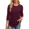 imageXIEERDUO 34 Length Sleeve Womens Tops Round Neck Casual Tunic Tops Basic Pleated Shirts Loose Fit 2025Newburgundy
