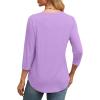 imageXIEERDUO 34 Length Sleeve Womens Tops Round Neck Casual Tunic Tops Basic Pleated Shirts Loose Fit 2025Newpurple