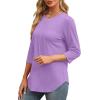 imageXIEERDUO 34 Length Sleeve Womens Tops Round Neck Casual Tunic Tops Basic Pleated Shirts Loose Fit 2025Newpurple