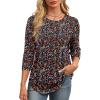 imageXIEERDUO 34 Length Sleeve Womens Tops Round Neck Casual Tunic Tops Basic Pleated Shirts Loose Fit 2025Patternedblack Floral