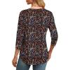 imageXIEERDUO 34 Length Sleeve Womens Tops Round Neck Casual Tunic Tops Basic Pleated Shirts Loose Fit 2025Patternedblack Floral