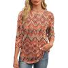 imageXIEERDUO 34 Length Sleeve Womens Tops Round Neck Casual Tunic Tops Basic Pleated Shirts Loose Fit 2025Patternedboho Floral
