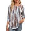 imageXIEERDUO 34 Length Sleeve Womens Tops Round Neck Casual Tunic Tops Basic Pleated Shirts Loose Fit 2025Patternedbrown Printed