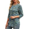 imageXIEERDUO 34 Length Sleeve Womens Tops Round Neck Casual Tunic Tops Basic Pleated Shirts Loose Fit 2025Patternedfloral Blue