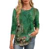 imageXIEERDUO 34 Length Sleeve Womens Tops Round Neck Casual Tunic Tops Basic Pleated Shirts Loose Fit 2025Patternedgreen Floral
