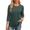 imageXIEERDUO 34 Length Sleeve Womens Tops Round Neck Casual Tunic Tops Basic Pleated Shirts Loose Fit 2025Patternedgreen Printed