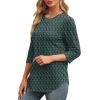 imageXIEERDUO 34 Length Sleeve Womens Tops Round Neck Casual Tunic Tops Basic Pleated Shirts Loose Fit 2025Patternedgreen Printed