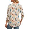imageXIEERDUO 34 Length Sleeve Womens Tops Round Neck Casual Tunic Tops Basic Pleated Shirts Loose Fit 2025Patternedkhaki Flowers
