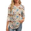 imageXIEERDUO 34 Length Sleeve Womens Tops Round Neck Casual Tunic Tops Basic Pleated Shirts Loose Fit 2025Patternedkhaki Flowers