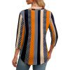 imageXIEERDUO 34 Length Sleeve Womens Tops Round Neck Casual Tunic Tops Basic Pleated Shirts Loose Fit 2025Patternedkhaki Stripe
