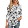 imageXIEERDUO 34 Length Sleeve Womens Tops Round Neck Casual Tunic Tops Basic Pleated Shirts Loose Fit 2025Patternedlove Print