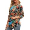 imageXIEERDUO 34 Length Sleeve Womens Tops Round Neck Casual Tunic Tops Basic Pleated Shirts Loose Fit 2025Patternedorange Floral