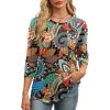 imageXIEERDUO 34 Length Sleeve Womens Tops Round Neck Casual Tunic Tops Basic Pleated Shirts Loose Fit 2025Patternedorange Floral