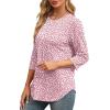 imageXIEERDUO 34 Length Sleeve Womens Tops Round Neck Casual Tunic Tops Basic Pleated Shirts Loose Fit 2025Patternedpink Dot