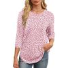 imageXIEERDUO 34 Length Sleeve Womens Tops Round Neck Casual Tunic Tops Basic Pleated Shirts Loose Fit 2025Patternedpink Dot