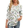 imageXIEERDUO 34 Length Sleeve Womens Tops Round Neck Casual Tunic Tops Basic Pleated Shirts Loose Fit 2025Patternedwhite Print