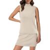 imageXIEERDUO Two Piece Skirt Sets for Women Summer Beach Vacation Outfits Mock Neck Tops Tennis Skirt Lounge Matching SetsBeige