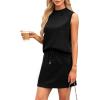 imageXIEERDUO Two Piece Skirt Sets for Women Summer Beach Vacation Outfits Mock Neck Tops Tennis Skirt Lounge Matching SetsBlack