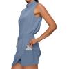 imageXIEERDUO Two Piece Skirt Sets for Women Summer Beach Vacation Outfits Mock Neck Tops Tennis Skirt Lounge Matching SetsBlue Grey