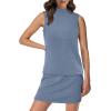 imageXIEERDUO Two Piece Skirt Sets for Women Summer Beach Vacation Outfits Mock Neck Tops Tennis Skirt Lounge Matching SetsBlue Grey
