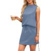 imageXIEERDUO Two Piece Skirt Sets for Women Summer Beach Vacation Outfits Mock Neck Tops Tennis Skirt Lounge Matching SetsBlue Grey