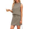 imageXIEERDUO Two Piece Skirt Sets for Women Summer Beach Vacation Outfits Mock Neck Tops Tennis Skirt Lounge Matching SetsCoffee