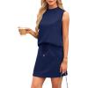 imageXIEERDUO Two Piece Skirt Sets for Women Summer Beach Vacation Outfits Mock Neck Tops Tennis Skirt Lounge Matching SetsDark Blue