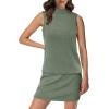 imageXIEERDUO Two Piece Skirt Sets for Women Summer Beach Vacation Outfits Mock Neck Tops Tennis Skirt Lounge Matching SetsGreen
