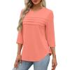 imageXIEERDUO Womens 34 Length Sleeve Tops Dressy Casual Blouses Crewneck TShirts Loose Curved Hem Tunic S3XLCoral