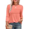 imageXIEERDUO Womens 34 Length Sleeve Tops Dressy Casual Blouses Crewneck TShirts Loose Curved Hem Tunic S3XLCoral