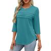 imageXIEERDUO Womens 34 Length Sleeve Tops Dressy Casual Blouses Crewneck TShirts Loose Curved Hem Tunic S3XLTurquoise