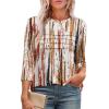 imageXIEERDUO Womens 34 Length Sleeve Tops Dressy Casual Blouses Crewneck TShirts Loose Curved Hem Tunic S3XLZ Tie Dye Brown