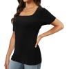 imageXIEERDUO Womens Square Neck ShortLong SleeveTops 2024 Spring Summer Slim Fit Tees ShirtsA Short Sleeve Black