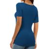 imageXIEERDUO Womens Square Neck ShortLong SleeveTops 2024 Spring Summer Slim Fit Tees ShirtsA Short Sleeve Blue
