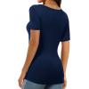 imageXIEERDUO Womens Square Neck ShortLong SleeveTops 2024 Spring Summer Slim Fit Tees ShirtsA Short Sleeve Navy Blue